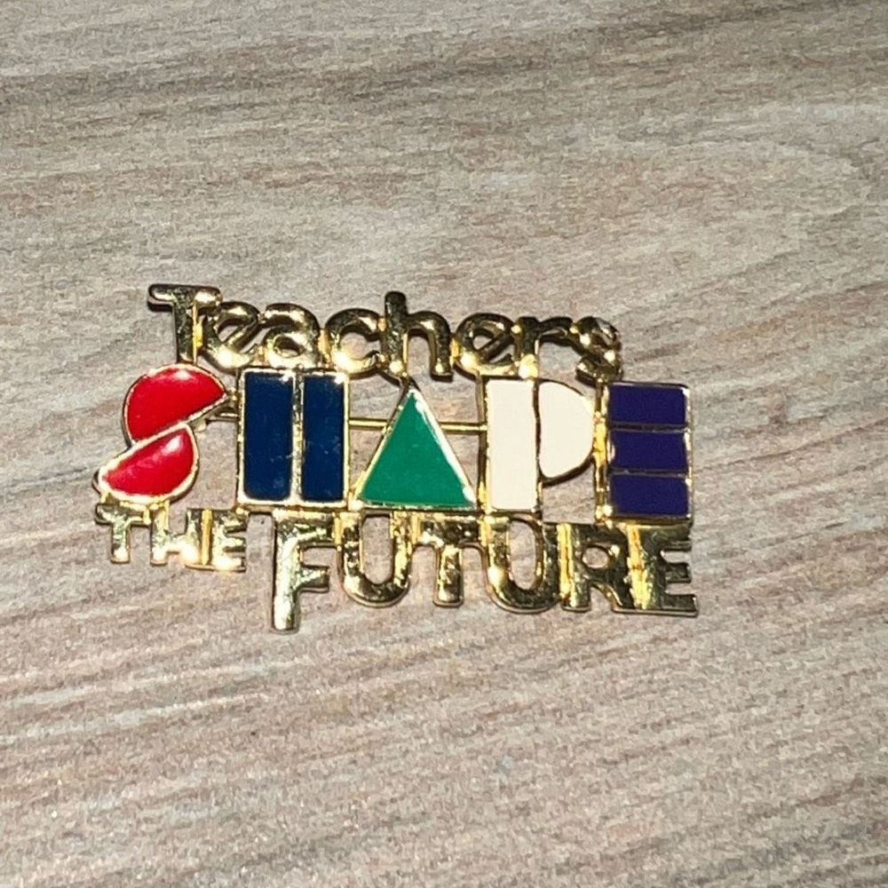 Vintage Enamel Geometric Shapes Teachers Shape The Future Pin Brooch by REN